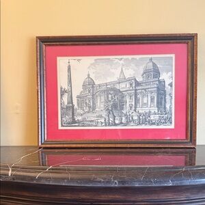 Framed Architectural Print with Red Mat